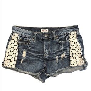 Mudd Sz 7 Jean Denim Shorts Lace Detail Distressed